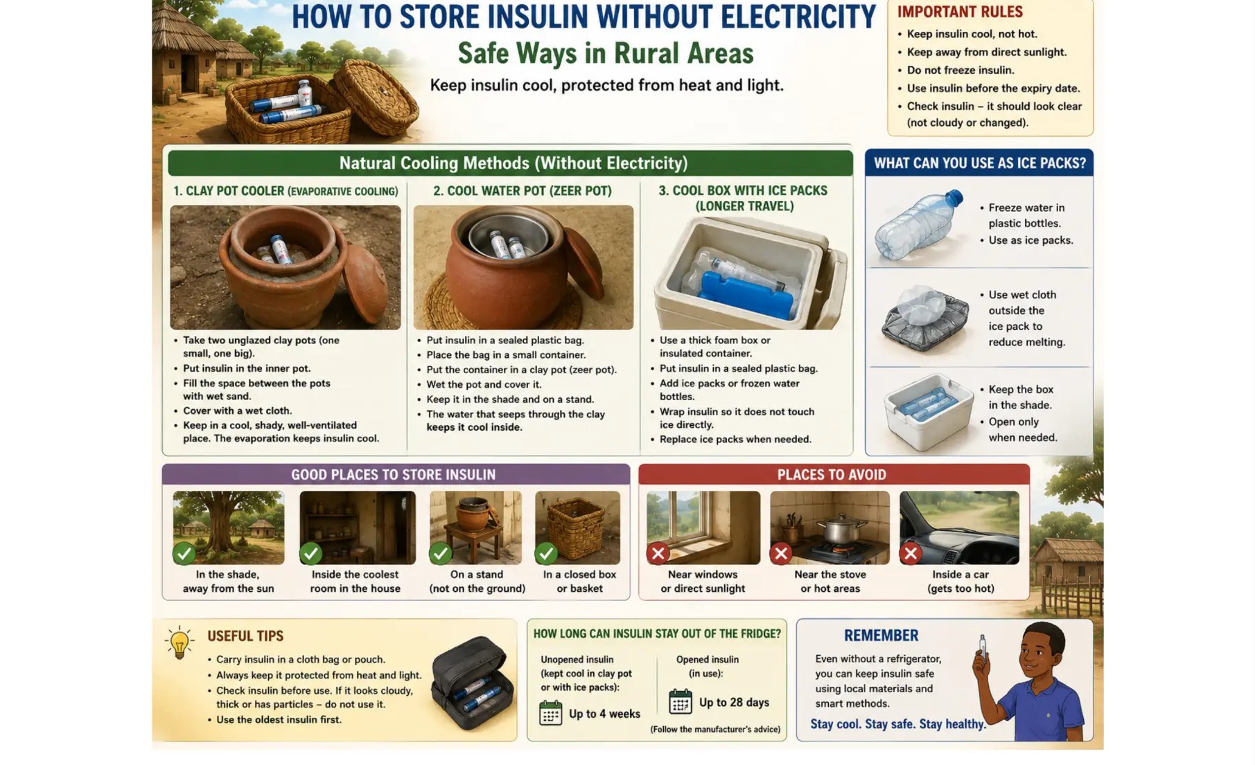 Poster on storing insulin safely in a clay pot without a fridge